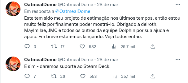 Tweet do @OatmealDome, obviamente, traduzido